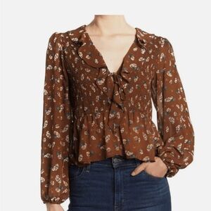 Astr Floral Ruffle Brown Blouse